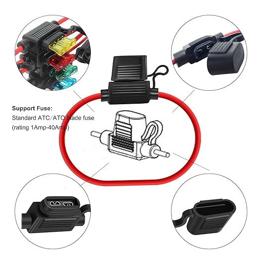 MuHize Inline Fuse Holder 12V - Upgraded 16 Gauge Automotive ATC/ATO Standard Fuse Holders with 15 AMP Standard Blade Fuses(10 Pack)