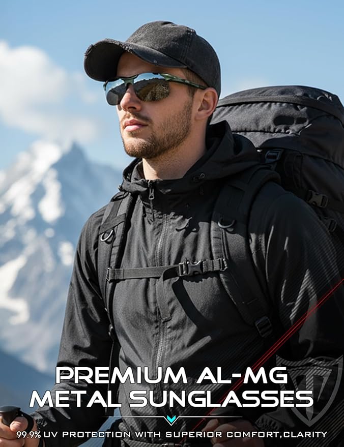 ATTCL Polarized Sunglasses Men Sports: UV Protection Anti Glare Wrap Around Lightweight Metal Driving Fishing Golf Running