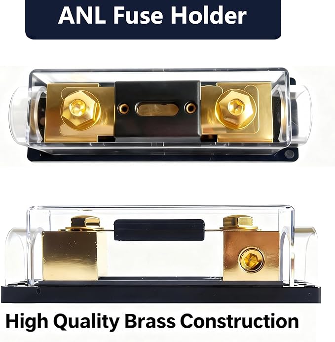 0/2/4 Gauge AWG Inline ANL Fuse Holder Dual Kit with Extra Pack of 2 Fuse (200A-Black Base)