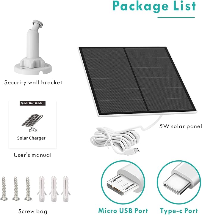 Solar Panel for Security Camera, 5W USB Solar Panel for Outdoor Rechargeable Battery Camera, Solar Panels with 9.8ft Cable, Adjustable Wall Mount, IP65 Waterproof, 3 Pack