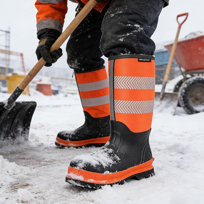Men's Steel Toe Rubber Work Boots, Waterproof Neoprene Safety Boots with Puncture Proof Midsole - Oil & Chemical Resistant, Reflective High-Vis for Construction, Concrete, Roadwork