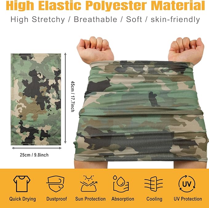 HONGTEYA 6 Pack Summer Neck Gaiter, UV Protection Cooling Face Mask, Breathable Bandana Head Scarf for Men Women