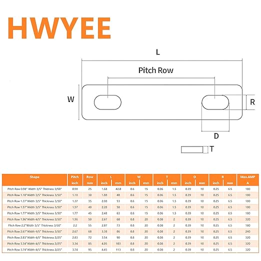 4PCS Pitch Row 2.2IN Bus Bars Connector red Copper Nickel-Plated for Lifepo4 Cell 3.2V 50Ah 117ah 304ah 280ah 302ah Lithium Battery Busbar (4, Pitch Row 2.2IN)
