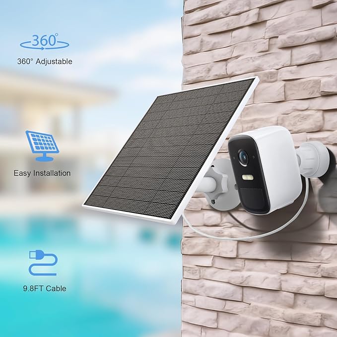 Solar Panel for Eufy Outdoor Camera, 5W Camera Solar Panel Charger Compatible with Eufycam, Continuous Power Supply, Solar Panel with 9.8ft Charging Cable, IP65 Waterproof, Adjustable Wall Mount
