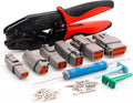 JRready Deutsch Crimp Tool ACT-LY-16DT with 2 3 4 6 8 12Pin DT Connector 1Kit 35Pairs Stamped Contacts, 3 PCS deutsch pin removal tools ST6341-16DT