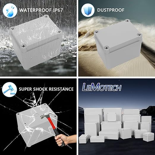 LeMotech Junction Box IP67 Waterproof Dustproof ABS Plastic Project Box for Electrical Outdoor Enclosure Gray 4.3 x 3.1 x 3.3 inch (110 x 80 x 85 mm)