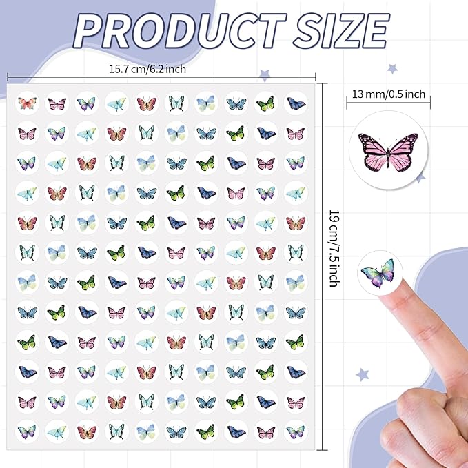 2400 Pcs Small Stickers for Kids,Mini Butterflies Stickers 10 Cute Designs Adhesive Sticker for Classroom Teacher Reward Spring Home Room Butterfly Theme Party Favor,0.5in（Butterfly）