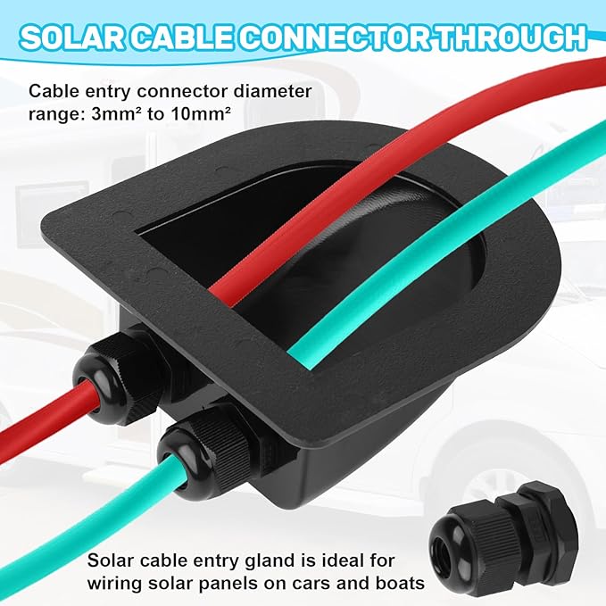 Waterproof ABS Solar Dual Cable Introduction Gland Box, Suitable for Double Cable Waterproof Protection Shell of Solar Panels in RVs, Boats, Roofs, and Engine Rooms 2 Pack (Black)