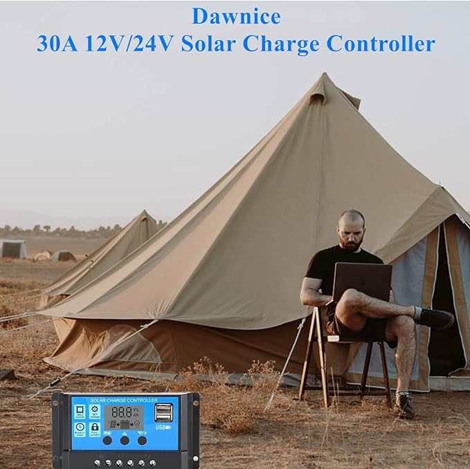 Solar Charge Controller PWM 30A 12V/24V Auto Parameter Solar Panel Regulator with Adjustable LCD Display Dual USB Port Timer Setting PWM MPPT