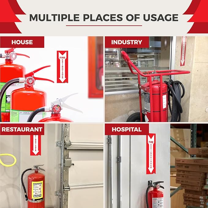 Premium Fire Extinguisher Sign Stickers [4 Pack] - Permanent Adhesive Vinyl Extreme UV/Weatherproof Protection - Indoor, Outdoor or Marine Use - Ultra High Tack Fire Signage workplace Safety Signs