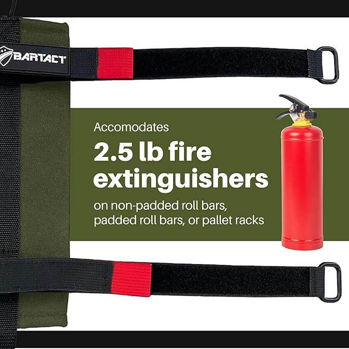 Bartact - 2.5 lb Roll Bar Fire Extinguisher Mount for Vehicle Holder, Adjustable Fire Extinguisher Holder Mount, US Made Universal Vehicle Fire Extinguisher Holder Fits All Roll Bars (Olive)