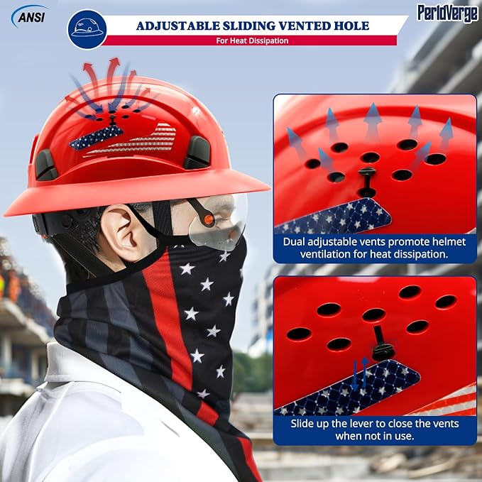 Full Brim Hard Hats Construction OSHA Approved with Visor-Vented Hard Hat with Neck Gaiter with Ear Loops,Safety Hard Hats for Men with Chin Strap ANSI Z89.1 Type 1 Class C,6-pt Suspension