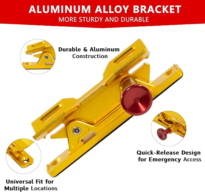 Quick Release Fire Extinguisher Mount – Gold Adjustable Aluminum Roll Bar Bracket Compatible with Car Jeep Wrangler (TJ/JK/JL/JKU), UTVs (Polaris RZR, Ranger, Can-Am X3), Trucks & Off-Road Vehicles