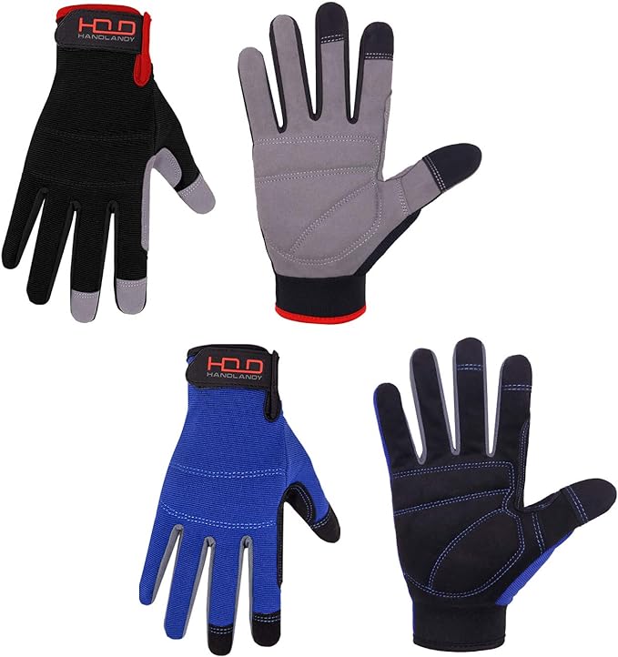 HANDLANDY Work Gloves for Men & Women, Utility Mechanic Working Gloves Touch Screen, Flexible Gardening Gloves for Yard