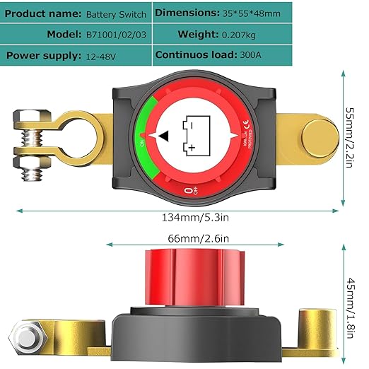 2 Packs Top Post Battery Disconnect Switch, 12V-48V Kill Switch for Car, Battery Quick Disconnect for Vehicle Marine RV Trailer Boat and Solar Panels, Negative On/Off
