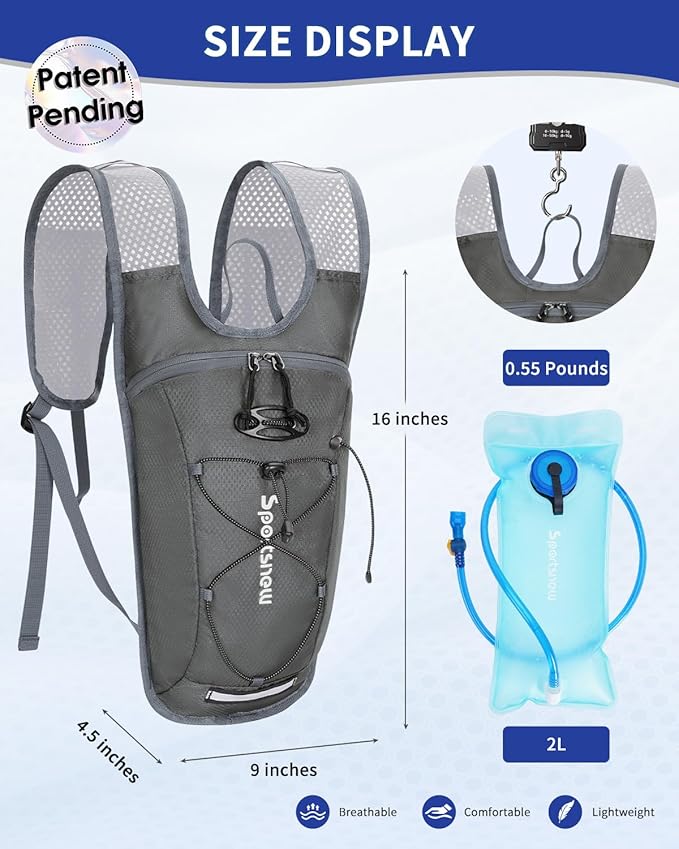 sportsnew Hydration Backpack with 2L Water Bladder, 6L Lightweight Water Backpack for Hiking, Running and Cycling, Hydro Pack for Men Women