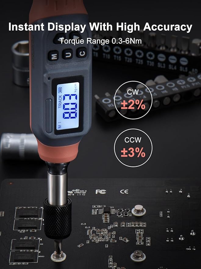 GROWNEER Digital Torque Screwdriver, 2.66-53.1 In-lbs/0.3-6 Nm, 1/4'' Drive Inch Pound Torque Screwdriver Electrician with Buzzer & LED Indicator, 27 In 1 Torque Wrench Screwdriver Set