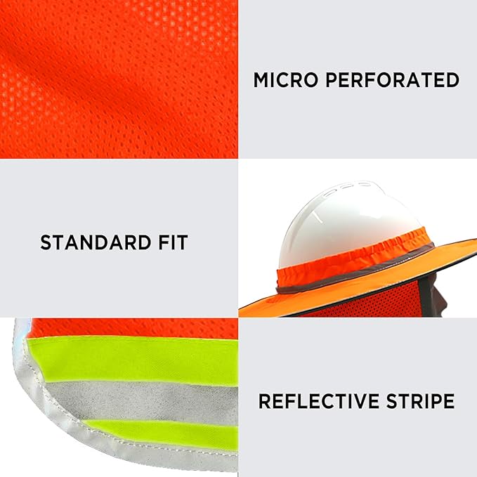 Wolf High-Visibility Orange Reflective Full-Brim Hard Hat Mesh Sun Visor Neck Shade