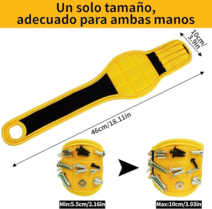 Magnetic Wristband with Super Strong Magnets Holds Screws, Nails, Drill Bit. Unique Wrist Support Design Cool Handy Gadget Gift for Fathers (B)