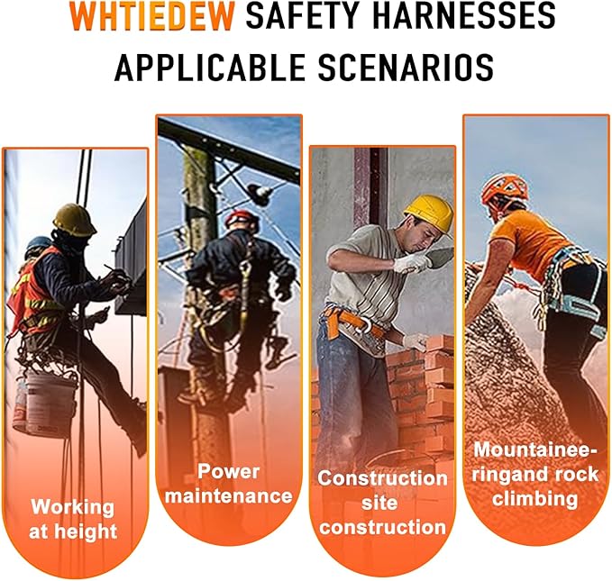 Safety Harness Fall Protection Kit with Shock Absorbing Lanyard, Roofing Work Harnesses Full Body Safety Harness for Construction (Orange)