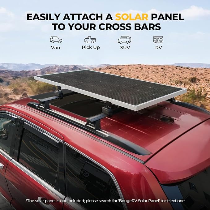 BougeRV Solar Panel Crab Mounting Kit for Cars with Cross Bars, Roof Rack Clamps Fits Most Luggage Rack Without Drilling, 100 to 200 Watt Solar Panel Mounting Brackets, Auto Off-Grid Solar Systems