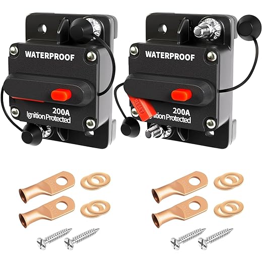 200Amp Circuit Breaker Waterproof Marine Motor Accessory for Boat Trolling ATV Trailer Vehicles Stereo Audio Electronic Battery Solar System Inline Fuse with Manual Reset Switch DC 12V-48V