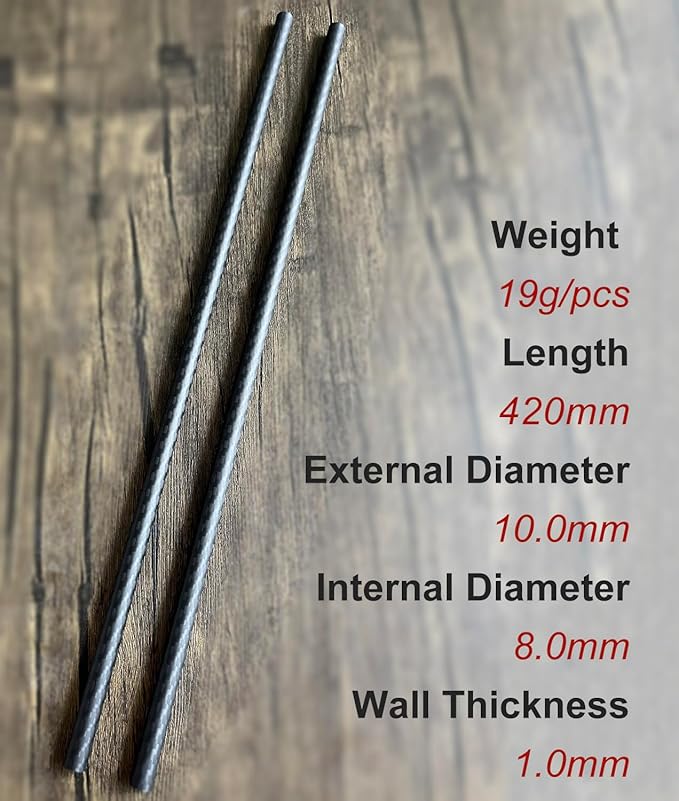 2pcs Carbon Fiber Tube 10x8x420mm,6~50mm Available, 3K roll Wrapped Twill Matte Finish.