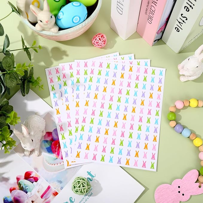 JarThenaAMCS 2400 Pcs Easter Mini Sticker Pastel Bunny Paper Decal Colorful Rabbit Self-Adhesive Sticker for Planner Reward Envelope Scrapbook DIY Supplies, 0.5 in