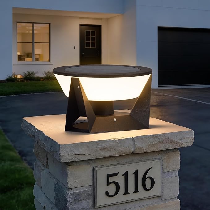 14.96" Outdoor Solar Post Lights, IP54 Waterproof Solar Column Lights Outdoor, 3000K Modern Pillar Light, Dusk to Dawn Outside Light Columns, Extra Large Post Lamp for Patio Fence Entrance