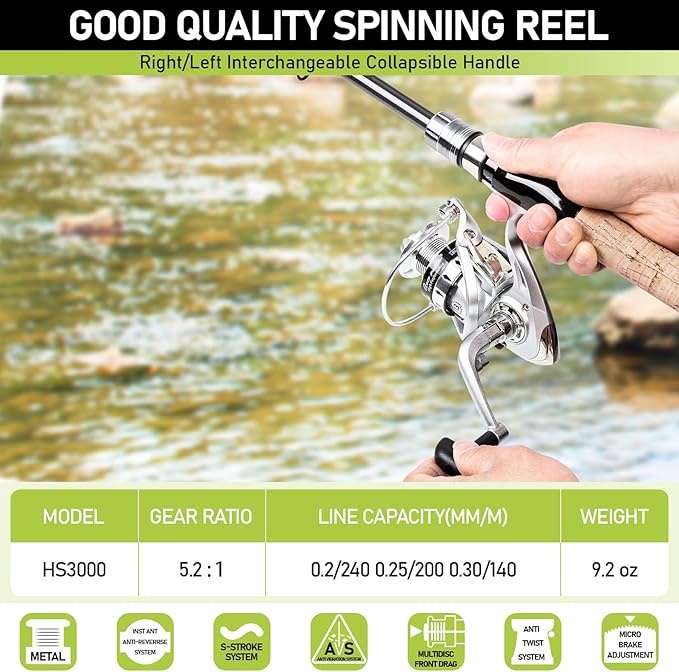 Fishing Pole and Reel Combo - 2PCS Carbon Fiber Telescopic Rods Spinning Reels Saltwater/Freshwater Kit with Lures, Line and Carrier Bag, Travel Fishing Gear for Adults