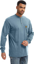 WORKWEYA 6.5oz Flame Resistant Henley Shirt 100% Cotton Lightweight FR Shirts for Men