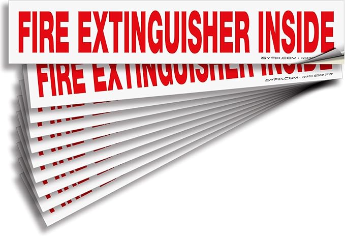 iSYFIX Fire Extinguisher Inside Sticker Sign – 10 Pack 9x1.7 Inch – Self-Adhesive Reflective Vinyl Decals, Laminated UV, Weather, Scratch, Fade Resistance, for Cars, Trucks, Trailers & Vehicles