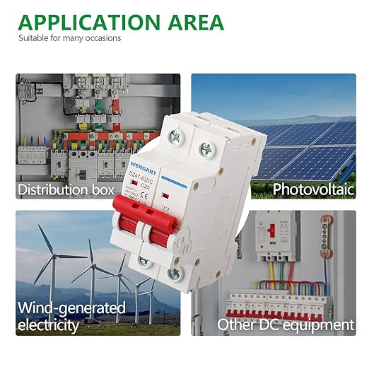 Wengart DC Miniature Circuit Breaker DZ47-63Z, 500V 2 Poles 25A, Work for Battery and Solar PV Systems and Other DC Systems, DIN Rail Mount, Disconnect Switch