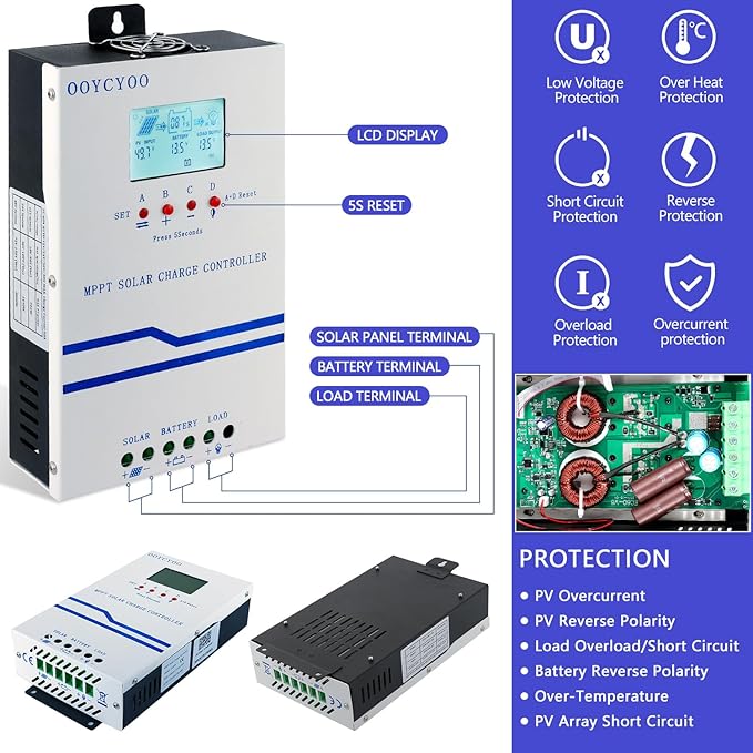 40A Solar Charge Controller MPPT 12V 24V 36V 48V Controller 40amp Solar Charge Regulator MPPT 160V w/LCD Display Work with AGM, Gel, Flooded and Lithium