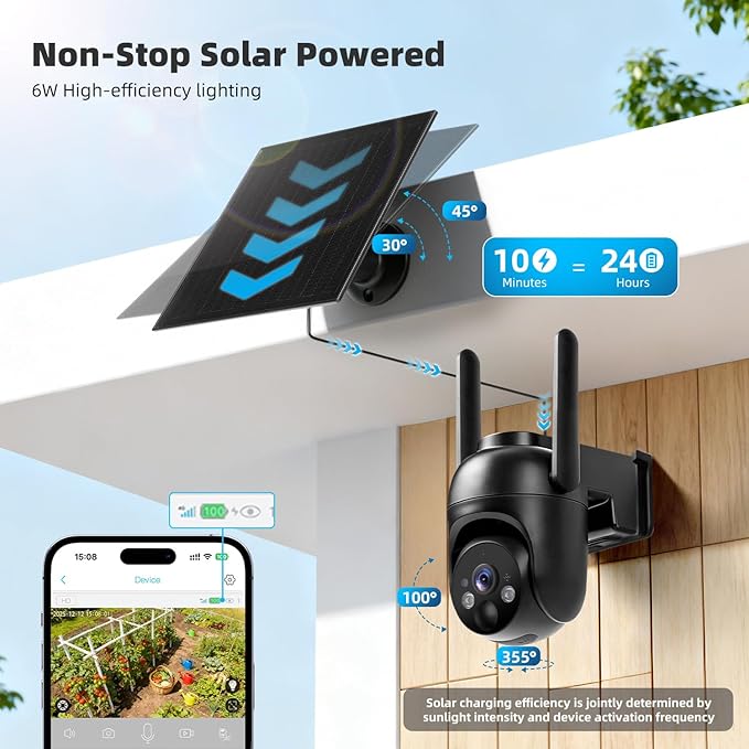 4G LTE Cellular Security Cameras Solar Powered No WiFi Security Camera Outdoor Wireless Built-in SIM Card 2K Color Night Vision 360° View Motion Detection 2-Way Audio 1 Pack