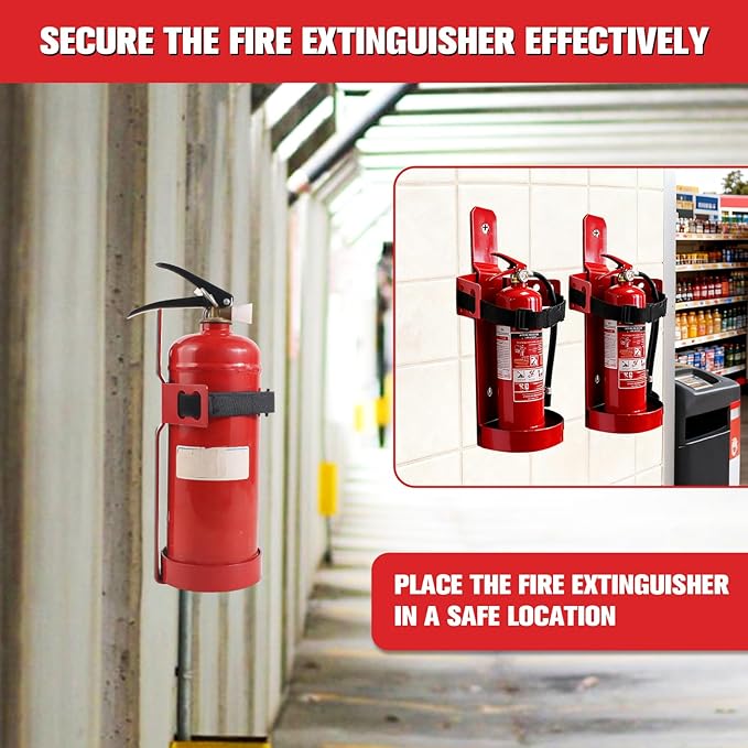 Fire Extinguisher Mount, 2.5LB Fire Extinguisher Bracket Wall Hanging Holder with Adjustable Straps for Home, Office, Garage (Red 2Pcs)