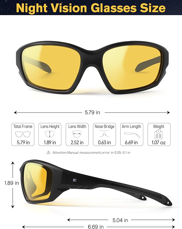 BIRCEN Night Vision Glasses for Driving: Running Cycling Sport Night Anti Glare Yellow Glasses for Men Women