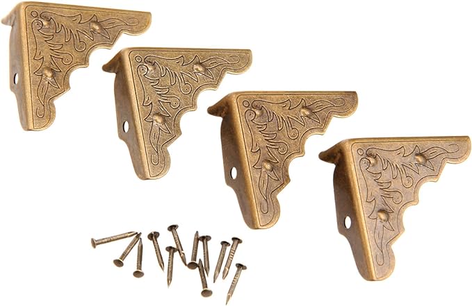 16Pcs Antique Brass Jewelry Box Corner Chest Corner Protector Guard Edge Cover-1.26"x1.26"x0.43"