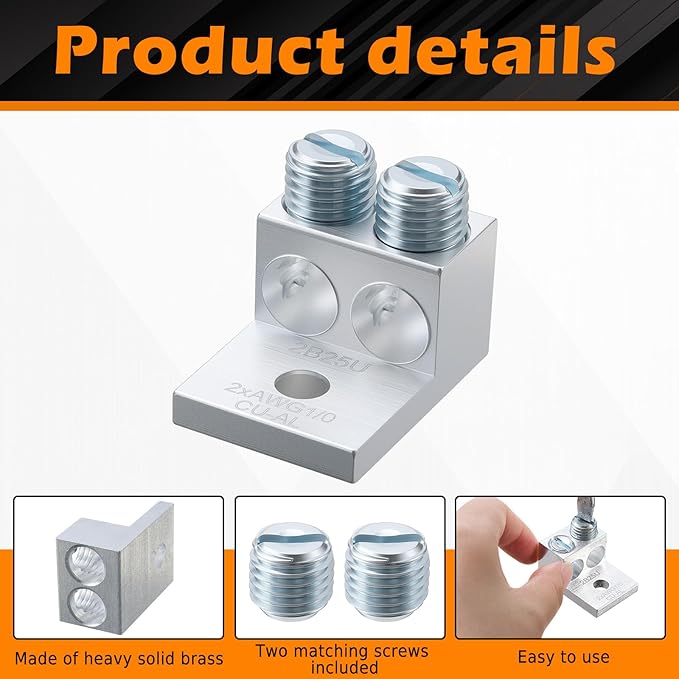 Blulu 4 Pieces Dual Aluminum Ground Lug Dual Rated Double Wire Barrel Aluminum Mechanical Lug (1/0)