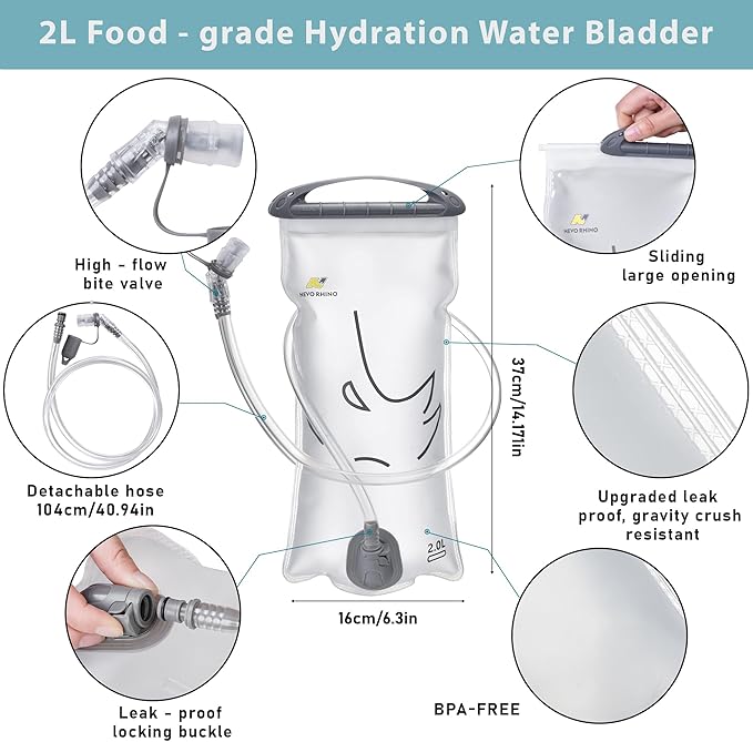 N NEVO RHINO Hydration Bladder 2L-3L,Water Reservoir for Hiking Backpack Leak Proof Water Storage Bladder,BPA-Free Water Pouch Hydration Pack for Camping Cycling Running