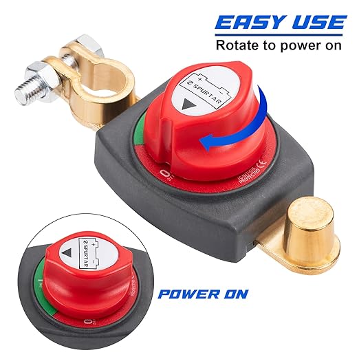 Spurtar Auto Battery Disconnect Switch 12V - 48V Top Post, Battery Shut Off Kill Switch 275A High Current for Car, Vehicle, Truck, Marine, Boat, ATV, RV, Winch