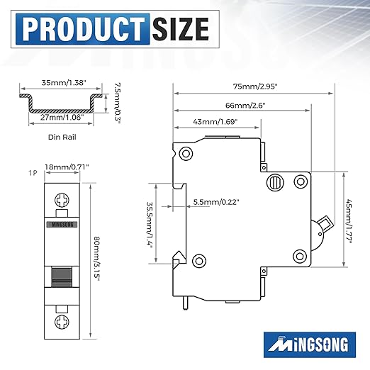 DC Solar Panels Disconnect Switch 25 Amp Solar Shut Off Switch 12V-400V 1 Pole AC Miniature Circuit Breaker for PV Homes, AC 110V DIN Rail MCB