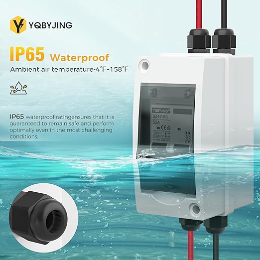 Solar Panel Disconnect Switch 50 Amp DC Miniature Circuit Breaker 1000V 2 Poles with PV Connector and IP65 Waterproof UV-Proof Box for Outdoor Solar PV Homes Battery