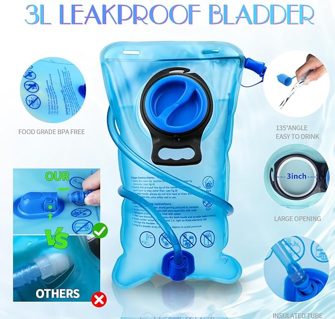 Hydration Pack, Water Backpack with 3L Hydration Bladder Lightweight Insulation, Festival Essential, Rave Hydration Backpack, Hydropack Backpack for Rave, Hiking, Biking, Festival Gear