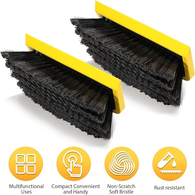 2 Pcs 10 Inch Solar Panel Soft Brush Cleaner Head, Bristles Scrub Brush with Rubber Protective Pads Prevent Scratches, for Solar Panels, Cars, RV, Trucks, Boats, Facades of Houses(Gray Black)