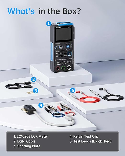 FNIRSI LC1020E 100kHz LCR Meter, 19,999 Counts Resistor Inductor Capacitor Tester, Auto Component Detect, Measures ESR/Q/D/θ/X, 2.8” Color TFT, Dual Parameter Display, Sorting & Open/Short Calibration