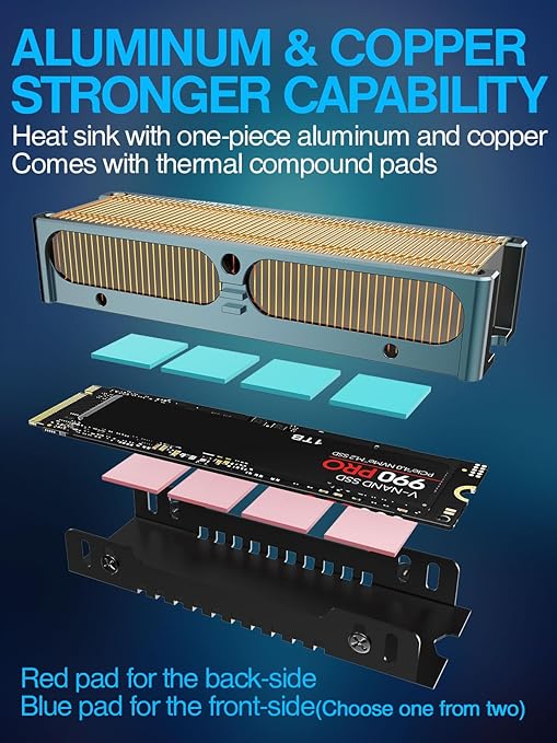 JEYI Q150 M.2 HeatSink, Cooper Fins with Aluminum Frame Passive Heat Sinks - Finscold Q150-1.7mm / 0.68"