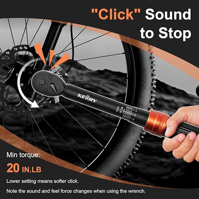Kerry 1/4 Inch Drive Click Torque Wrench, 20-240 IN.LB/2.3-27.1 Nm, ±3% High Accuracy, Dual Range Scales, Clearly Graduated, Eeasy Read, Hardened Alumium Alloy, 72 Tooth Click Torque Wrench for Bike