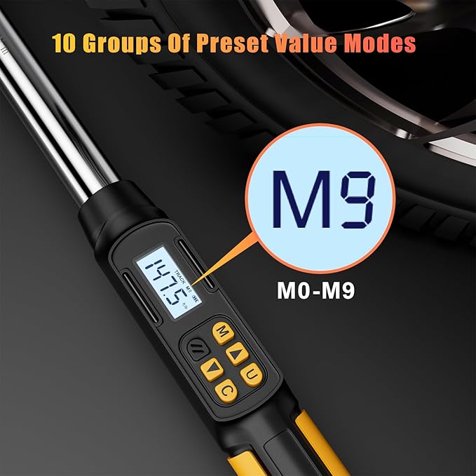 Digital Torque Wrench 1/2 Inch Drive, 17.38-147.5Ft-lb/10-200Nm, Electronic Torque Wrench, ±2% High Accuracy with with Preset Value, Data Storage, Buzzer and LED Flash Notification for Car