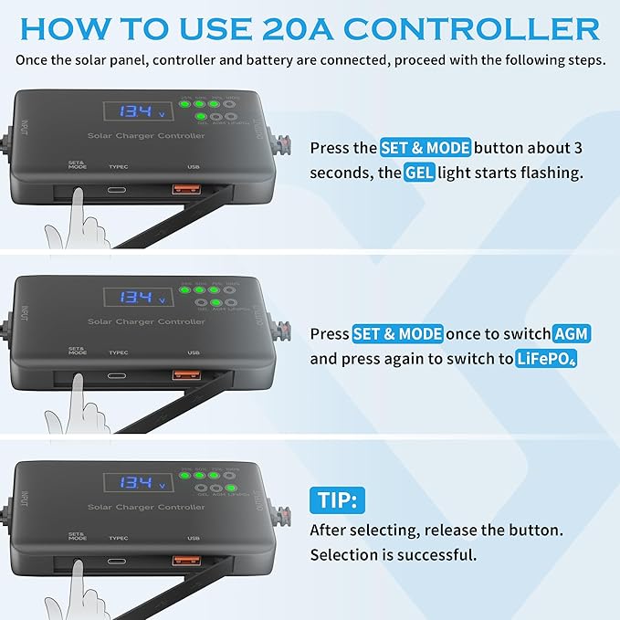 Voltset Solar Panel Charger Kit: 100W 12V Solar Panel with 20A Solar Charge Controller, Monocrystalline Solar Panel for RV Battery Car Trailer Marine Boat Caravan and Other Off Grid System